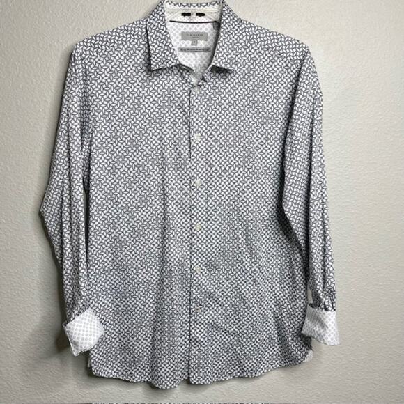 Ted Baker London Black & White Geometric Button Up Shirt Like New! Size 5 - Picture 14 of 16